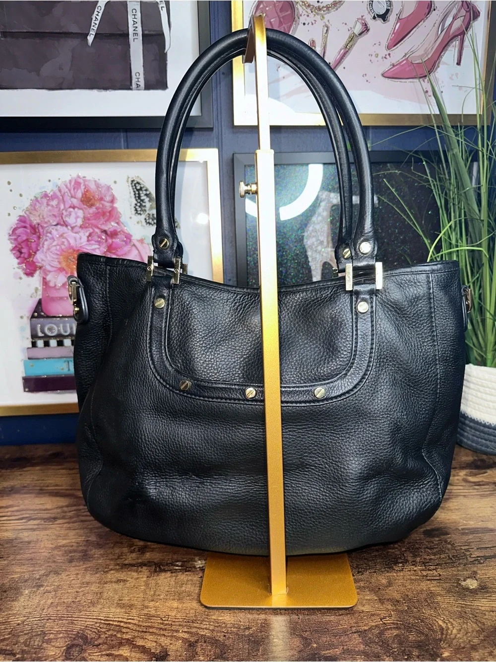 Tory Burch Black Pebbled Leather Amanda Tote Shoulder Bag